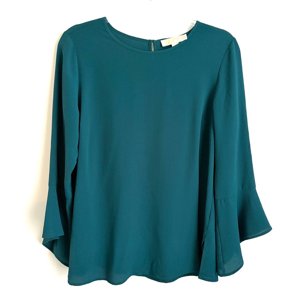 MICHAEL Michael Kors | Women’s Teal Green Long Sleeve Blouse w Gold Button Sz M